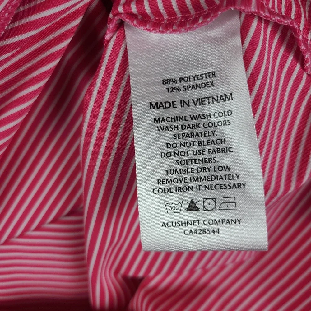 Foot Joy Polo Shirt Mens Large Pink Striped Performance FJ Golf Short Sleeve